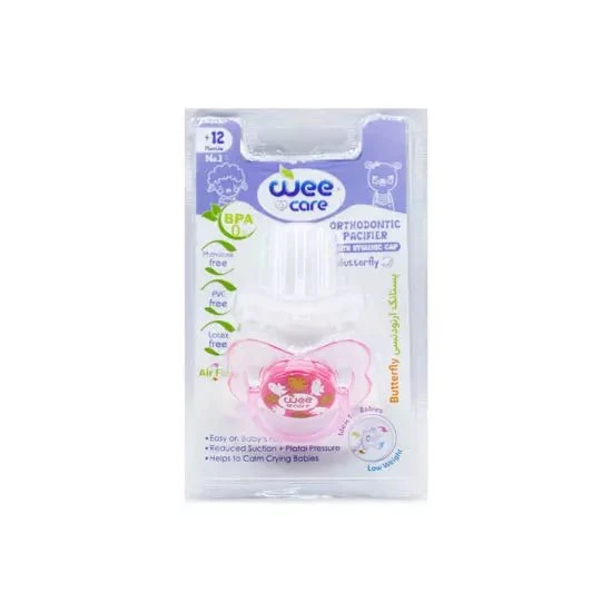 پستانک ارتودنسی شفاف چاپدار دربدار مدل پروانه P129 سایز سه 18+ ماه وی کر WEE CARE