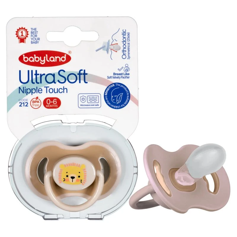 پستانک بادامی بی بی لند طرح اونت سایز 0-6 ماه babyland ultrasoft کد 212