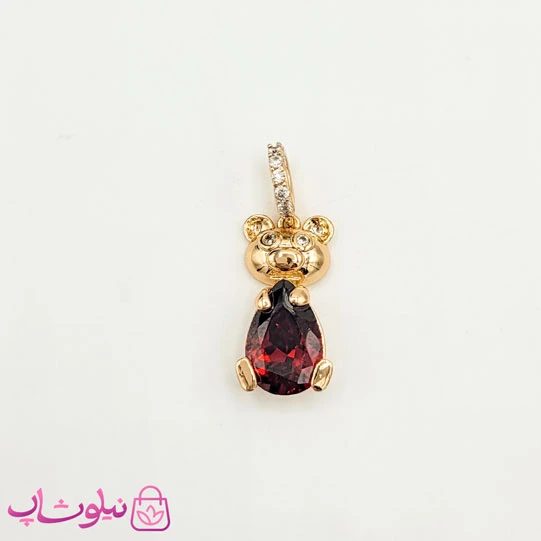 پلاک دخترانه ژوپینگ مدل خرس با کریستال قرمز کد 891