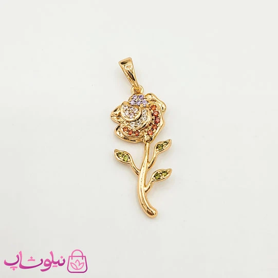 پلاک دخترانه ژوپینگ مدل گل با نگین رنگی کد 891