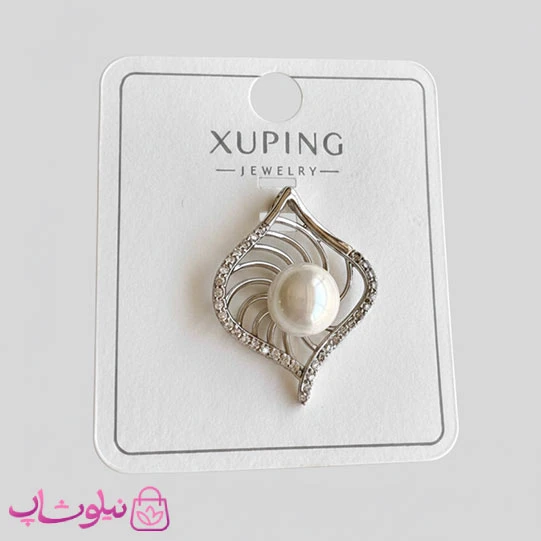 پلاک زنانه ژوپینگ نقره ای رنگ طرح مروارید سفید کد 1891