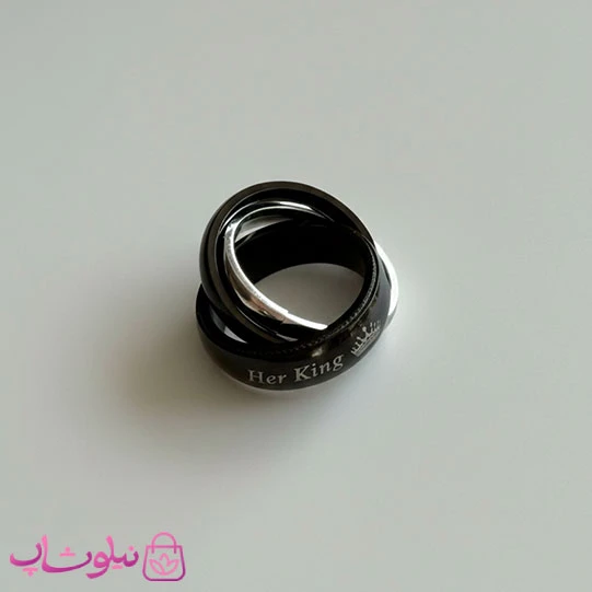 پلاک مردانه طرح سه حلقه درهم مدل her king مشکی نقره ای کد 250