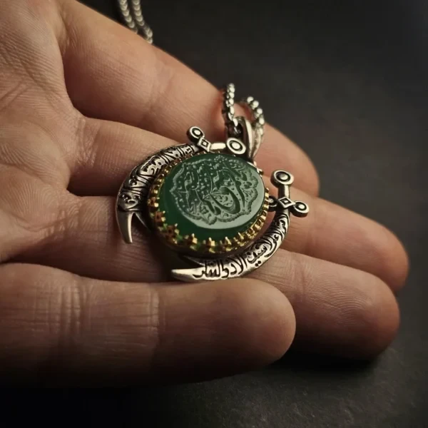 پلاک نقره روس طرح ذوالفقار حکاکی یاقمر بنی هاشم