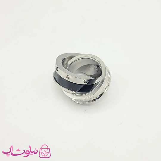 پلاک گردنبند پسرانه طرح دو حلقه بلک سیلور کد 941