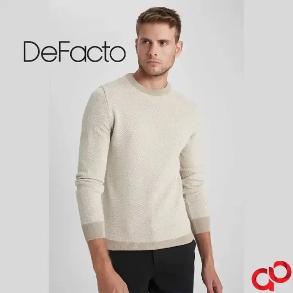 پلیور بافتنی مردانه دفکتو DeFacto مدل یقه گرد – استایل مدرن و راحت