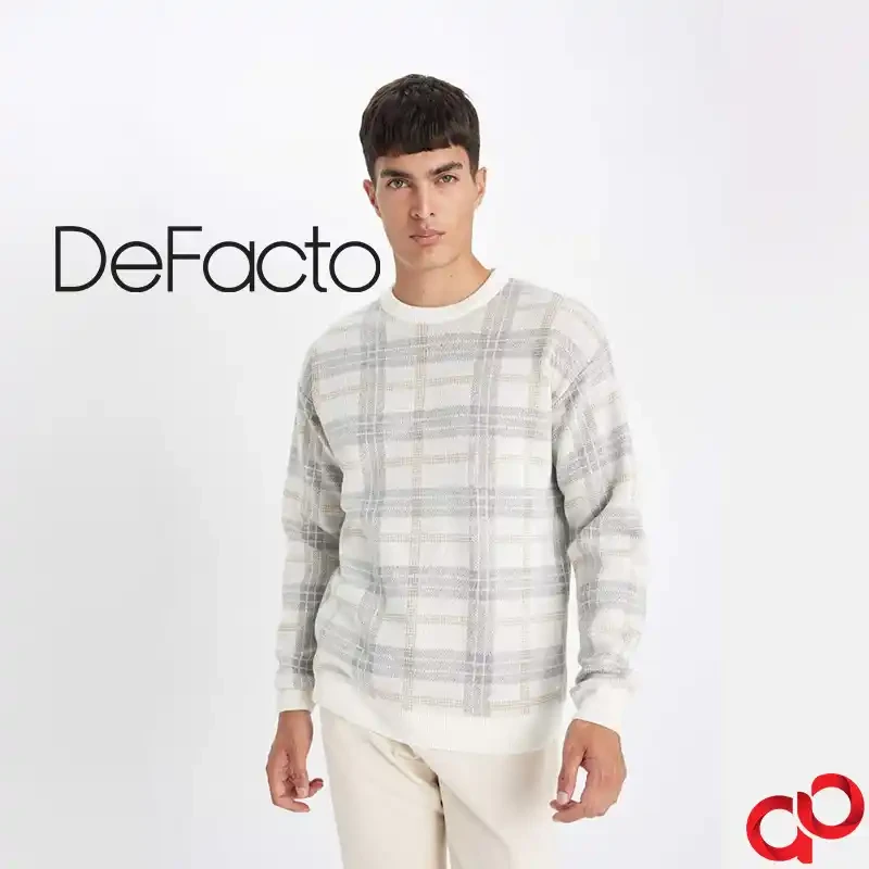پلیور مردانه یقه خدمه دفکتو DeFacto مدل طرح دار