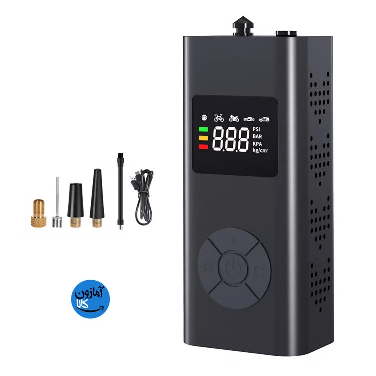 پمپ باد شارژ با فشارسنج دیجیتال باتری 2000mAh