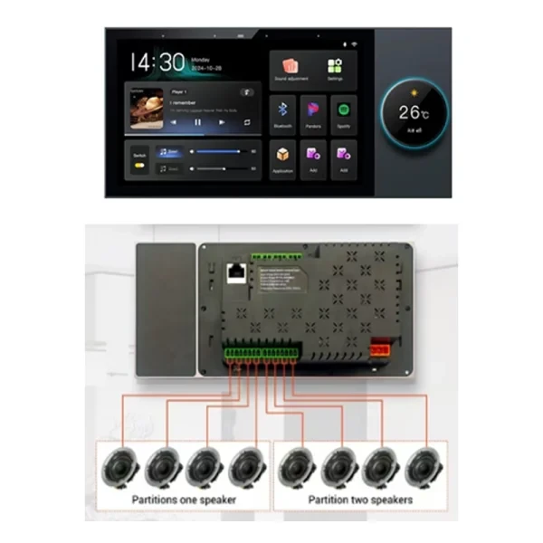 پنل کنترل لمسی ۷ اینچی با دروازه داخلی و پخش موسیقی مدل GS-Q7 (8-way wired celing seakers)