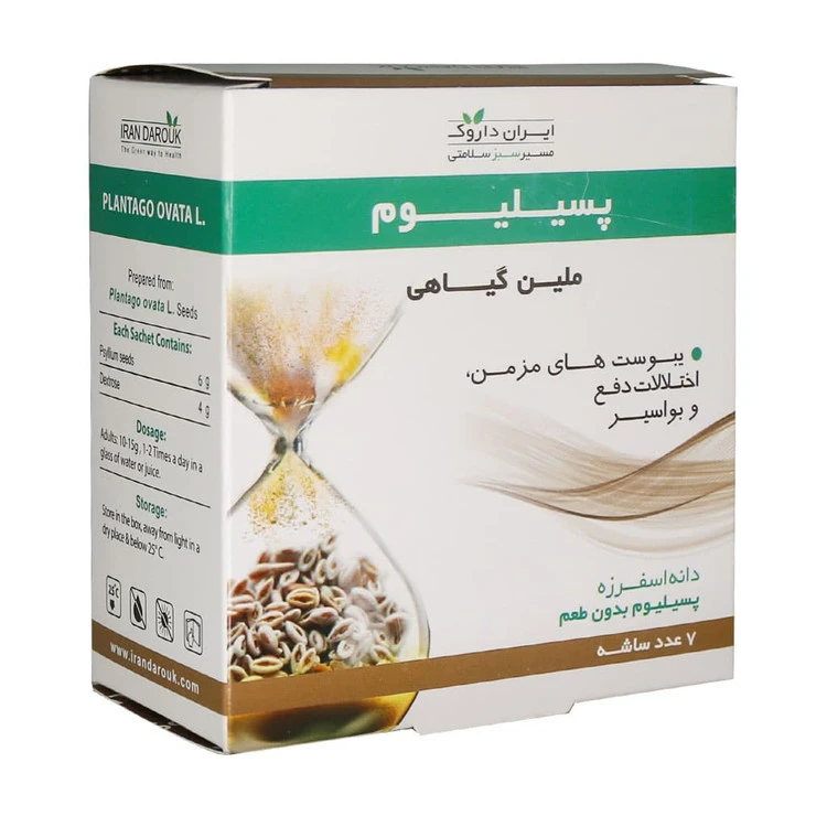 پودر دانه اسفرزه پسیلیوم ایران داروک 7 ساشه،بدون طعم
