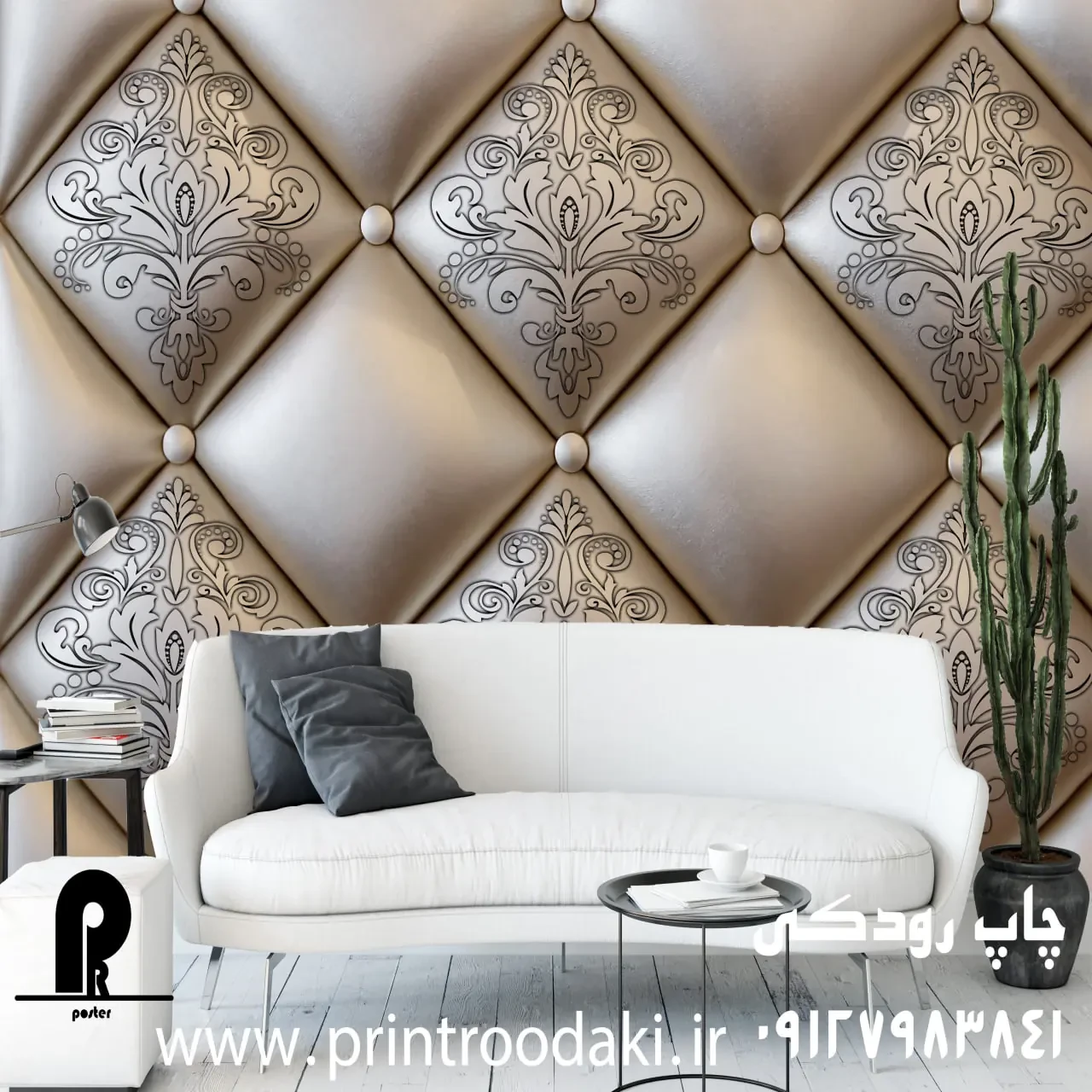 پوستر دیواری سه بعدی لمسه طوسی نقره ای