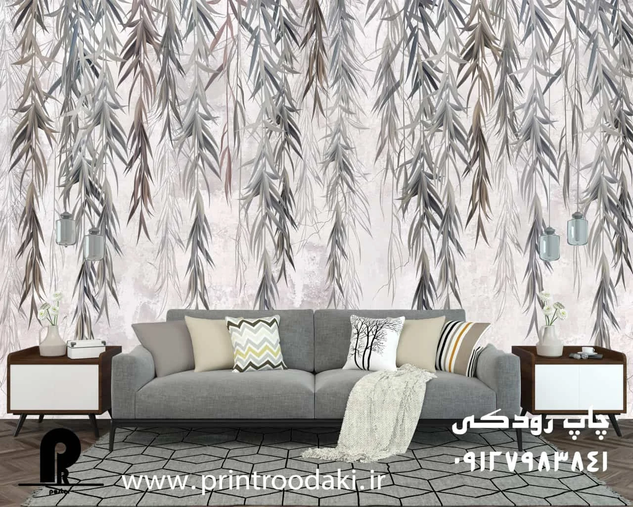 پوستر دیواری پتینه برگ درخت بید طوسی