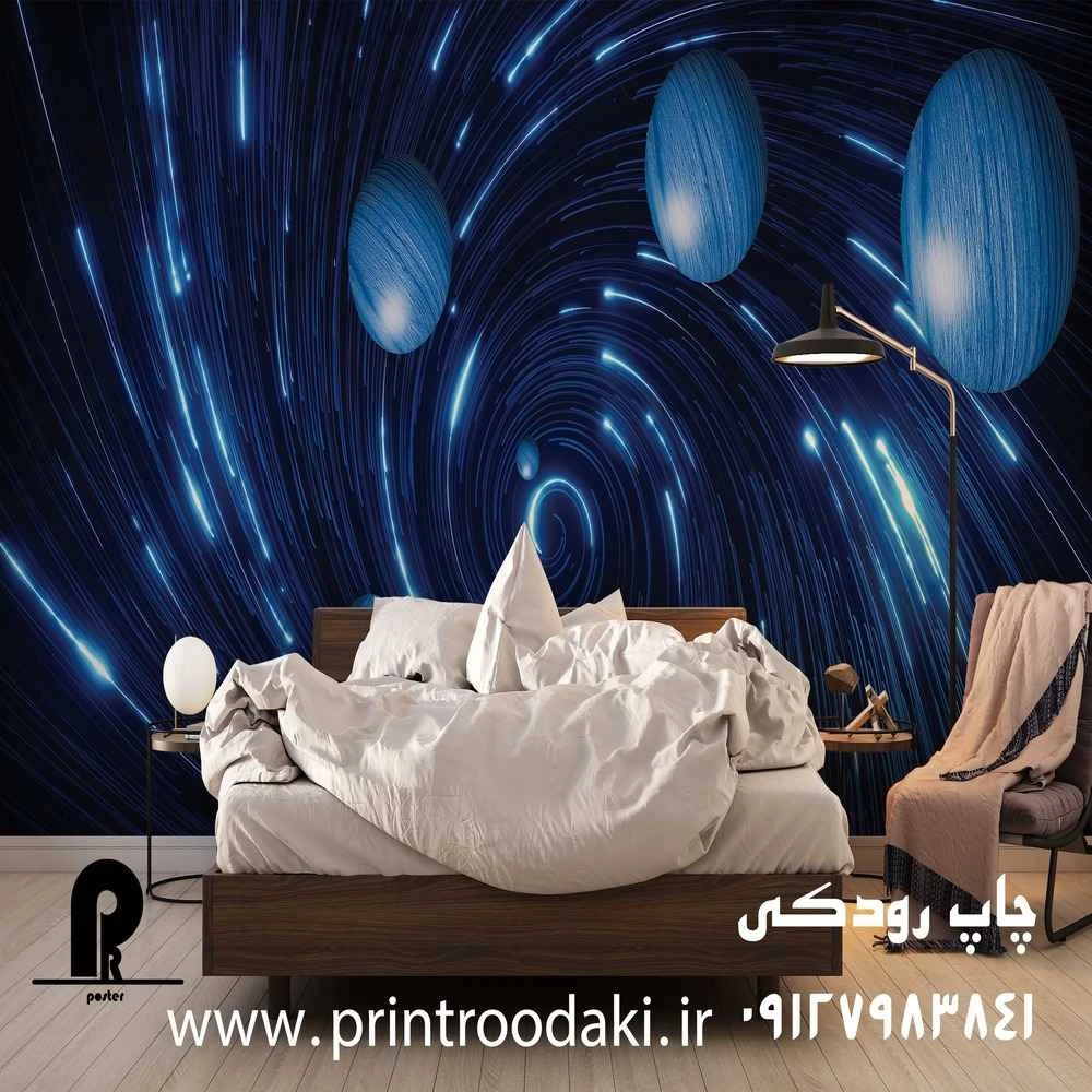 پوستر دیواری چاله فضایی با گوی های ابی