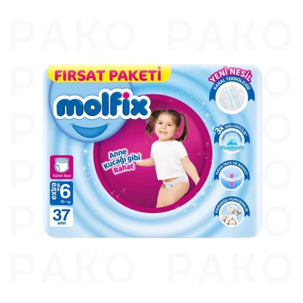 پوشک شورتی مولفیکس سایز 6 بسته 37 عددی