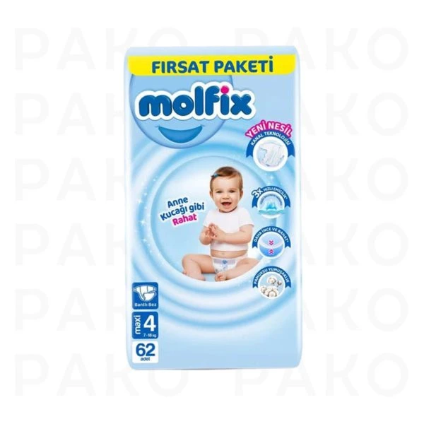 پوشک مولفیکس مدل چسبی سایز 4 بسته 62 عددی
