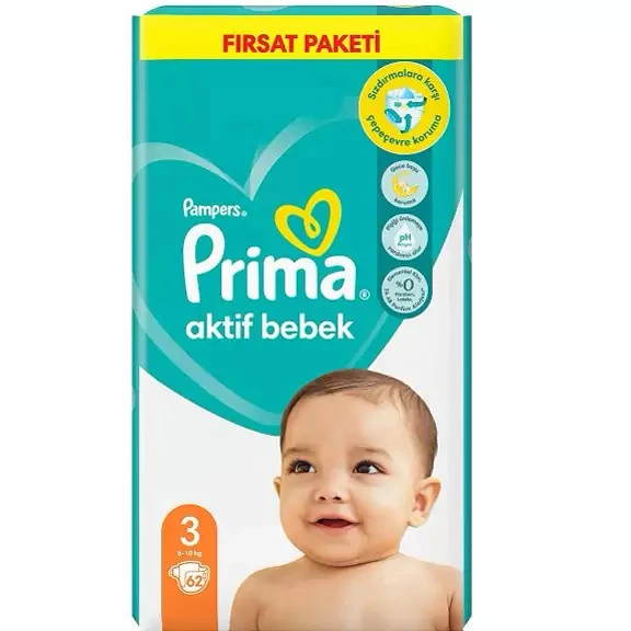 پوشک پریما پمپرز ترک سایز 3 بسته 62 عددی