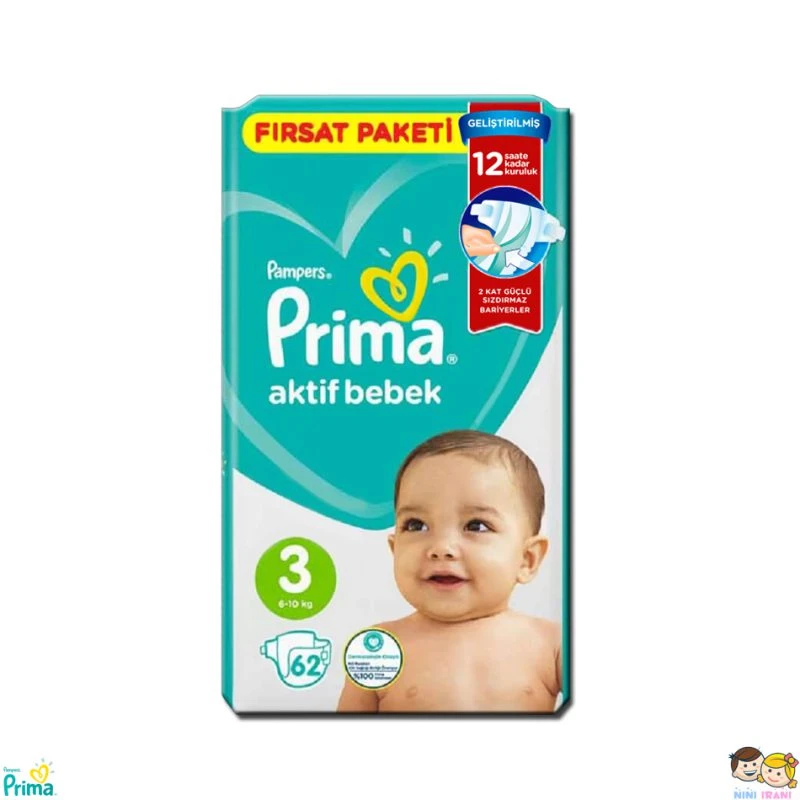 پوشک پریما پمپرز ترک سایز 3 تعداد 62 pampers prima