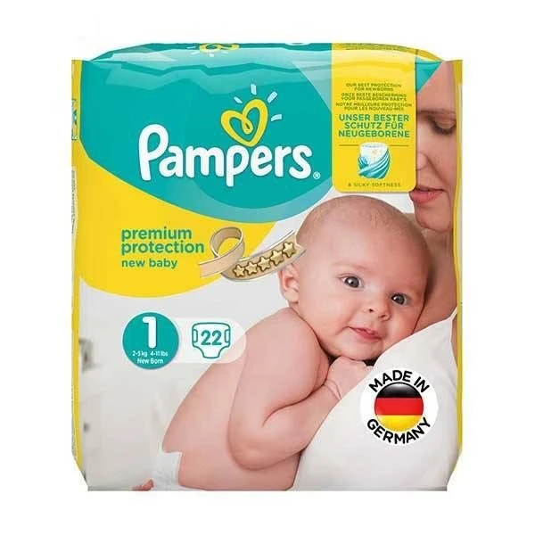 پوشک پمپرز آلمانی مدل Premium سایز 1 بسته 22 عددی—— Pampers Premium Size 1 Diaper Pack of 22