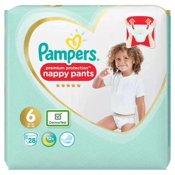 پوشک پمپرز شورتی pampers مدل Pants سایز 6 بسته 28 عددی لهستانی