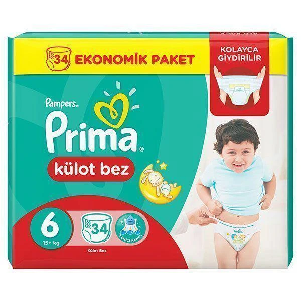 پوشک پمپرز شورتی پریما prima مدل Pants سایز 6 بسته 34 عددی