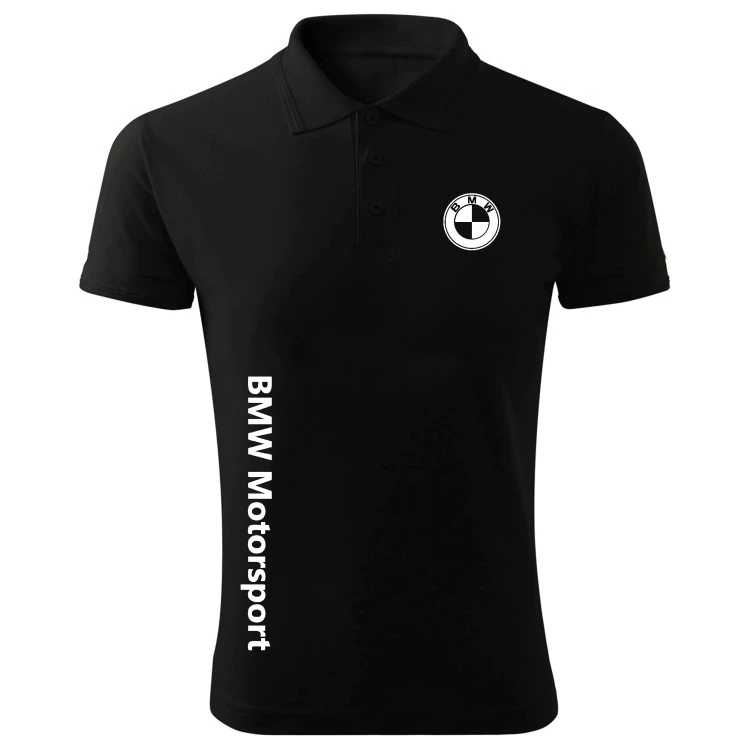 پولوشرت مردانه آستین کوتاه مشکی طرح BMW جنس جودون سایز L XL 2XL