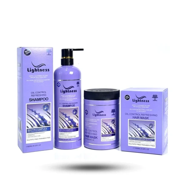 پک شامپو و ماسک مو کنترل چربی و ضد شوره لایتنس بدون سولفات مدل Biotin Complex