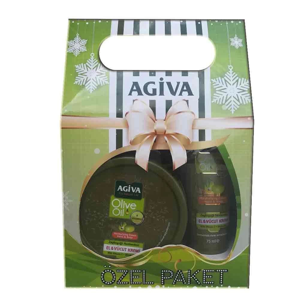 پک کادویی کرم مرطوب کننده آگیوا Agiva Zeytin Yağlı حاوی عصاره روغن زیتون 300 میل + 75 میل