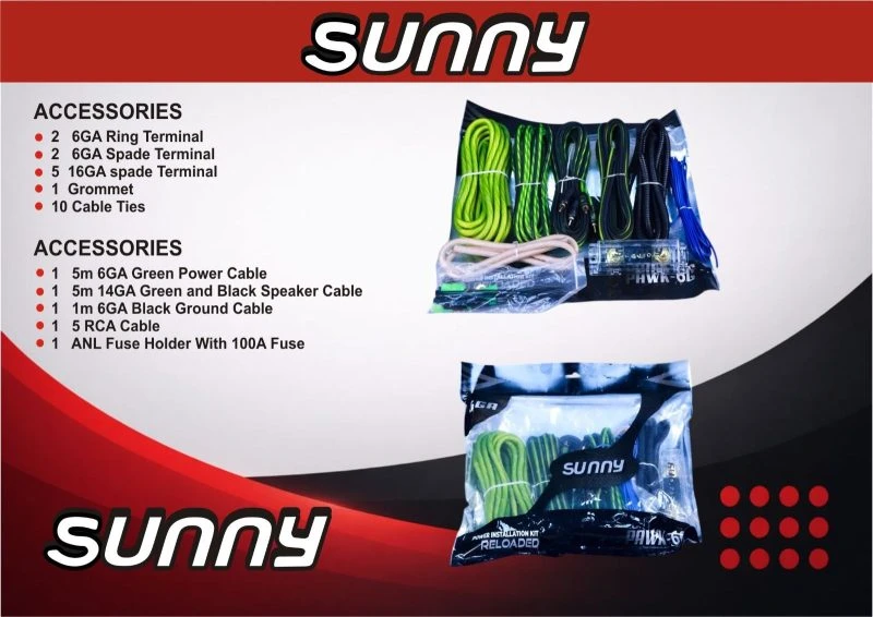 پک کامل سیم‌کشی آمپلی فایر 6gخودرو برند SUNNY مدل حرفه‌ای