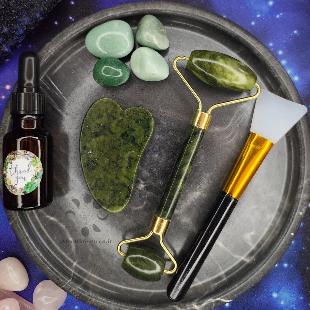 پک گواشا رولر یشم طبیعی بهمراه روغن گواشا و هدیه