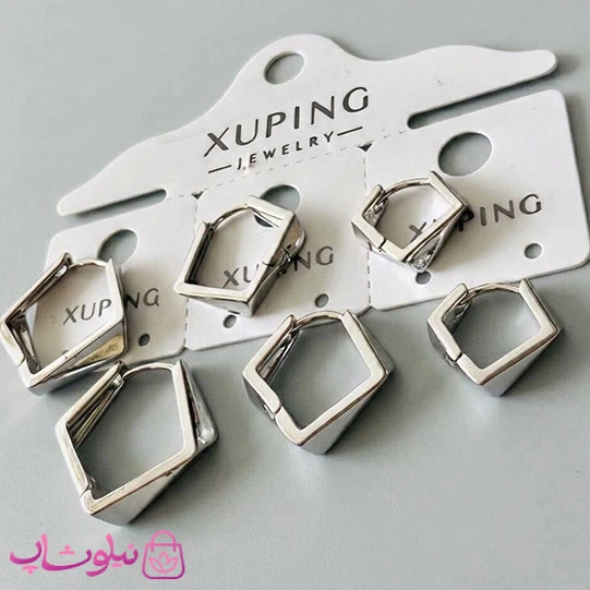پک گوشواره سه تایی ژوپینگ مدل چند ضلعی نقره ای رنگ کد 4981