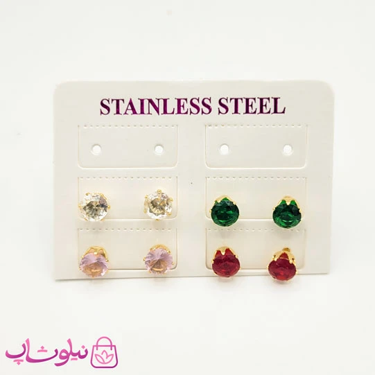 پک گوشواره میخی زنانه رنگی استیل (6 جفت) کد 199
