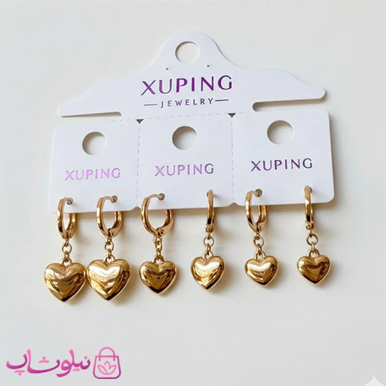 پک گوشواره ژوپینگ آویزدار مدل قلب (سه جفت) کد 7991