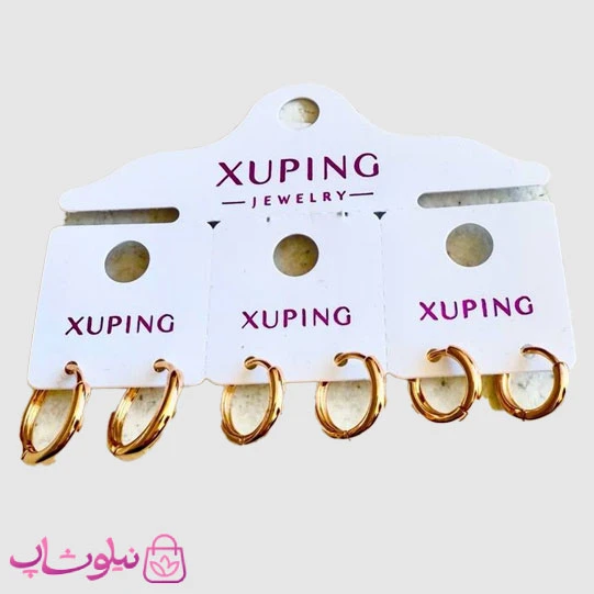 پک گوشواره ژوپینگ مدل حلقه ای ساده طلایی (سه جفت) کد 4991