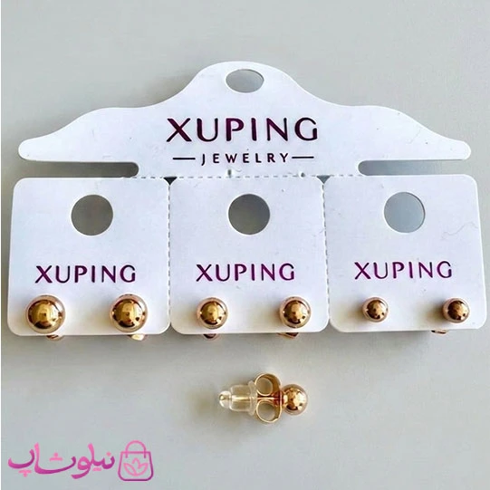 پک گوشواره ژوپینگ مدل گوی دایره میخی طلایی (سه جفت) کد 4291
