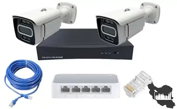 پکیج دوربین مداربسته IP دو عددی دید در شب رنگی اقتصادی