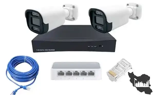 پکیج دوربین مداربسته IP دو عددی دید در شب رنگی حرفه ای