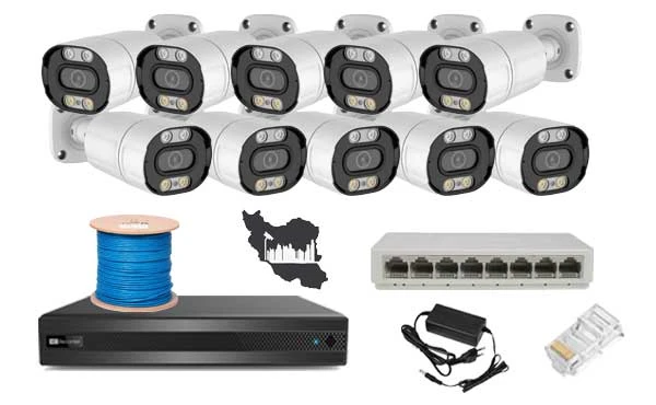 پکیج دوربین مداربسته IP پنج مگاپیکسل ده عددی مناسب باغ و کارخانه حرفه ای