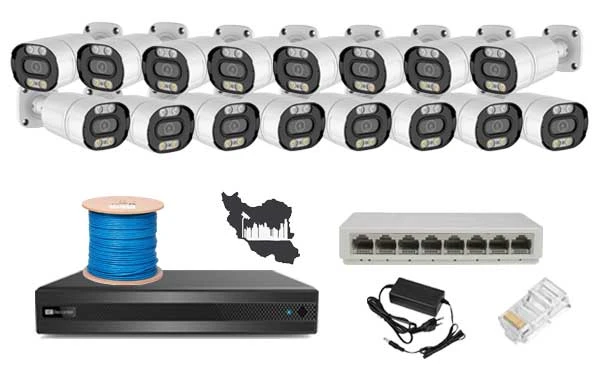 پکیج دوربین مداربسته IP پنج مگاپیکسل شانزده عددی مناسب باغ و کارخانه حرفه ای