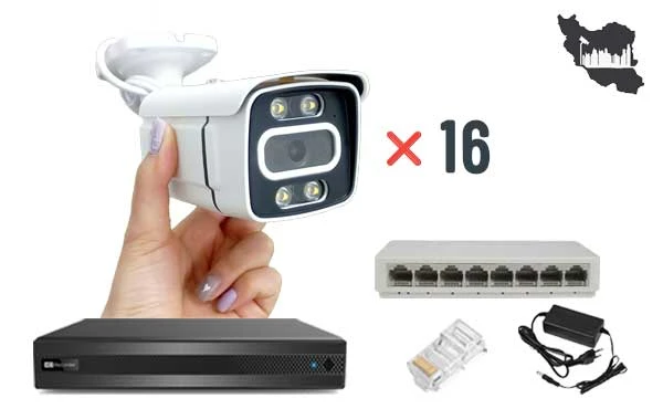 پکیج دوربین مداربسته IP پنج مگاپیکسل شانزده عددی مناسب باغ و کارخانه