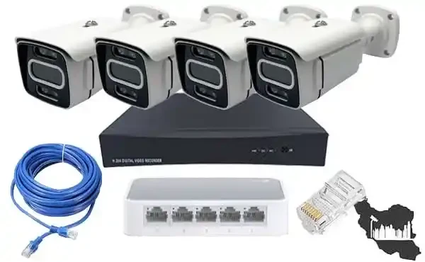پکیج دوربین مداربسته IP چهار عددی دید در شب رنگی اقتصادی