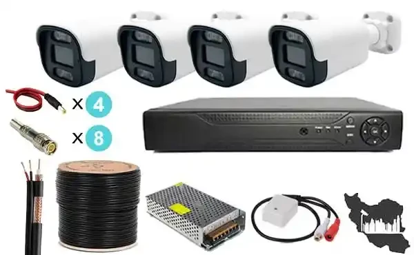 پکیج دوربین مداربسته چهار عددی پنج مگاپیسکل اسمارت دید در شب رنگی میکروفون دار