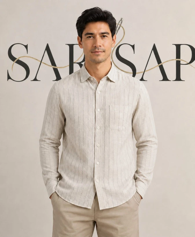 پیراهن آستین بلند مردانه لینن Regular Fit برند H&M