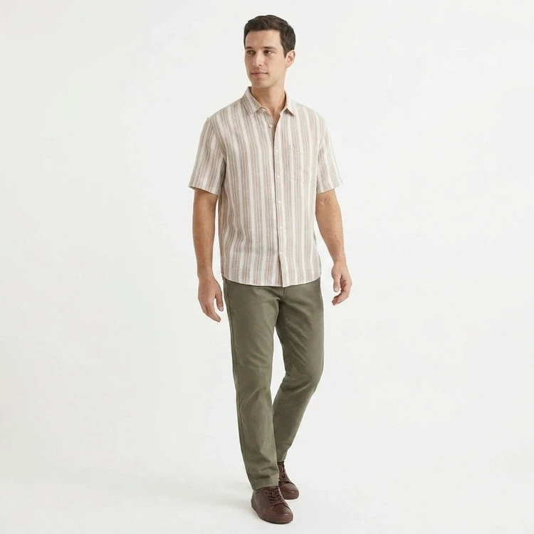 پیراهن آستین کوتاه مردانه لینن برند H & M مدل رگولار فیت