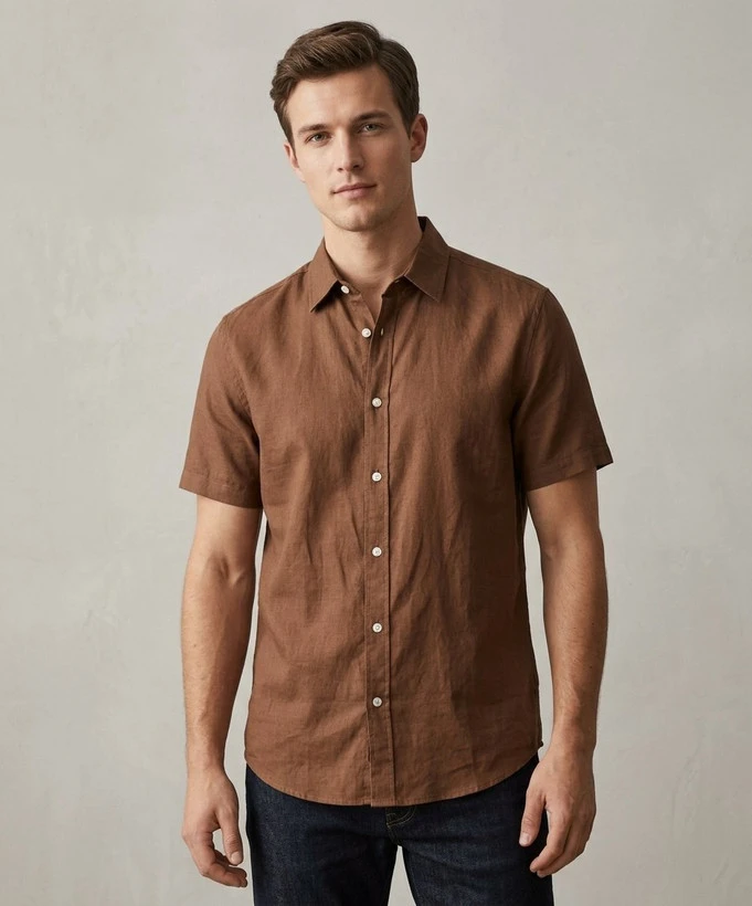 پیراهن آستین کوتاه مردانه لینن–کتان برند H&M (ترکیب 55٪ لینن و 45٪ کتان)