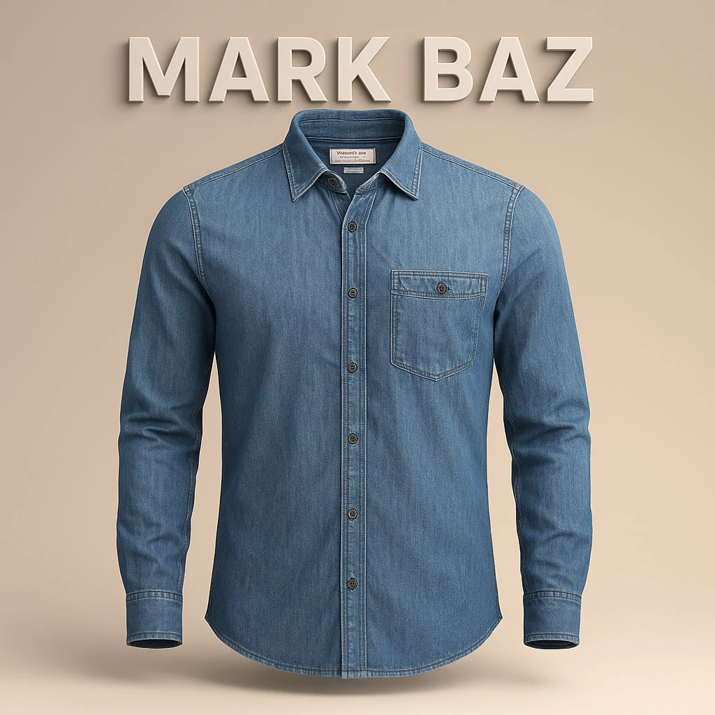 پیراهن جین مردانه Zara Man آبی با گلدوزی برجسته پشت | اورجینال، اسلیم فیت و در حد آکبند