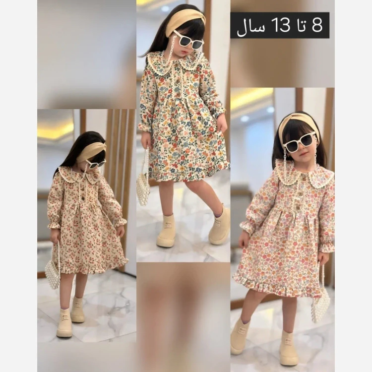 پیراهن دخترانه لینن وارداتی مدل بهار سایز بزرگ مناسب 8 تا 13 سال