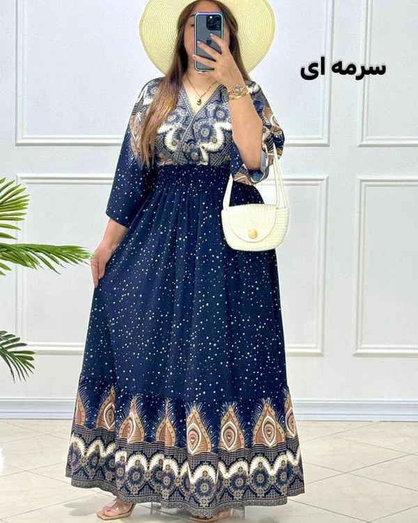 پیراهن ساحلی مدل طاووس دوخت مزونی فری سایز جنس آیرو فری سسایز