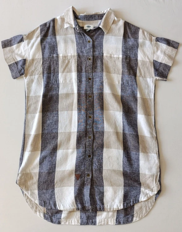 پیراهن لینن زنانه برند OLD NAVY استوک اورجینال مدل چهارخانه