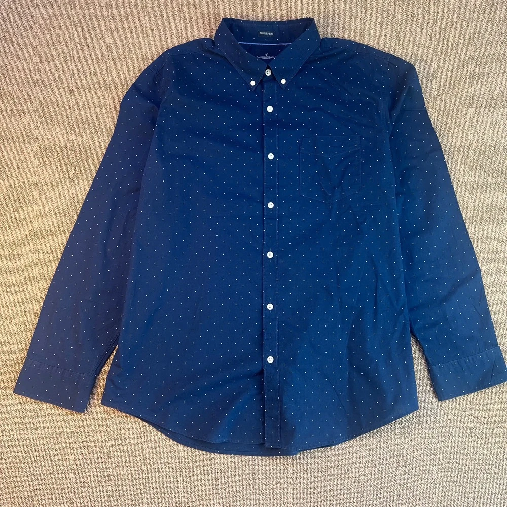 پیراهن مردانه سرمه ای خال خال-استوک اورجینال-AMERICAN EAGLE-استوک مارکباز