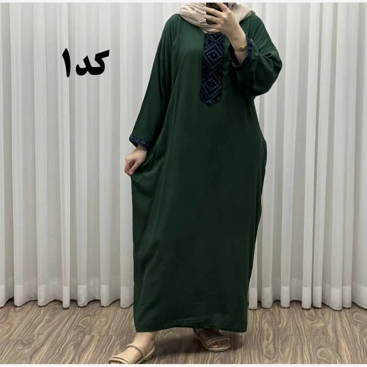 پیراهن کفتان کراش گلدوزی فری سایز زنانه تا سایز 52 شیک و راحت چهارفصل
