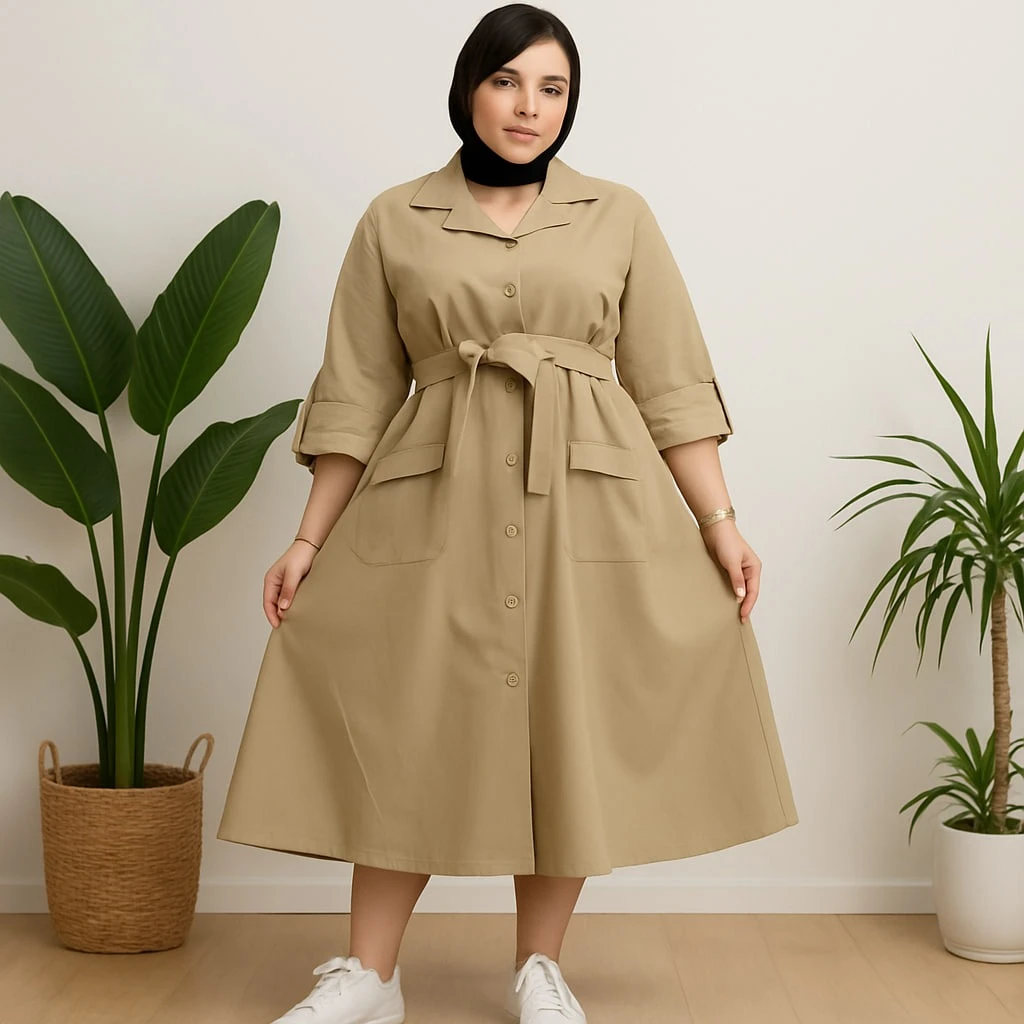 پیراهن کفتان یقه انگلیسی جلو دکمه دار